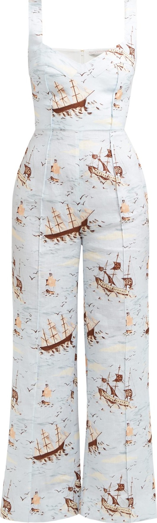 Emilia Wickstead Layla ship-print poplin jumpsuit