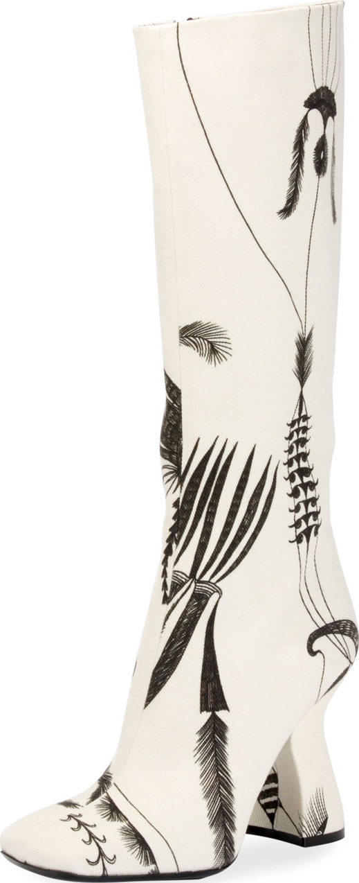 Dries Van Noten Louis-Heel Patterned Canvas Knee Boot
