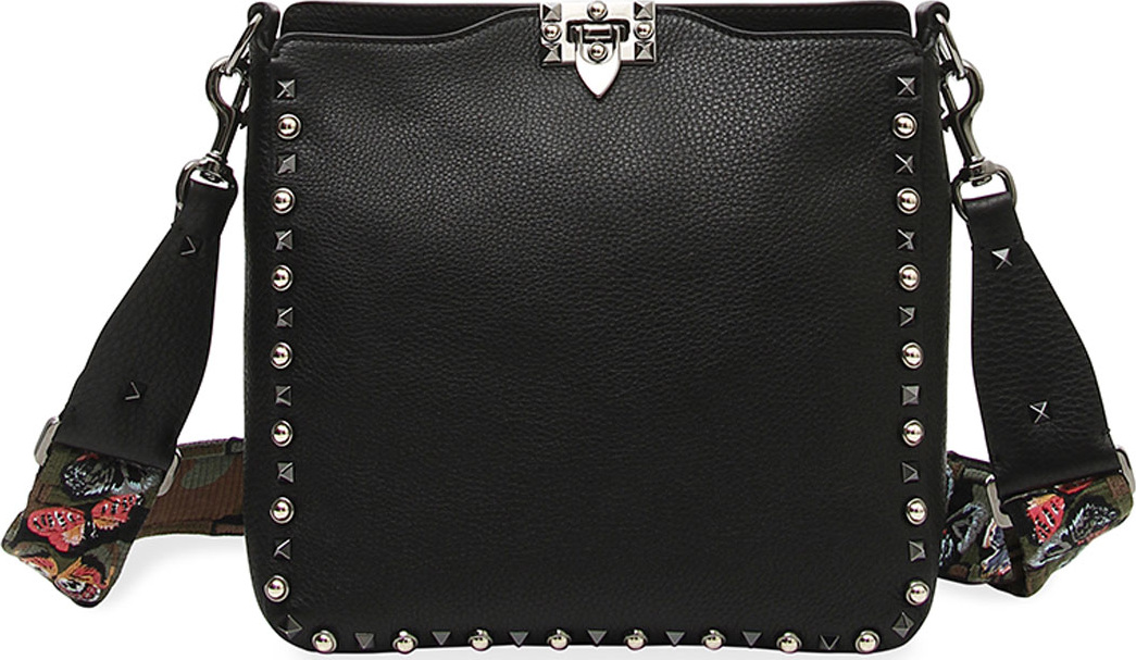 Valentino Rockstud Rolling Noir Guitar Small Messenger Hobo Bag