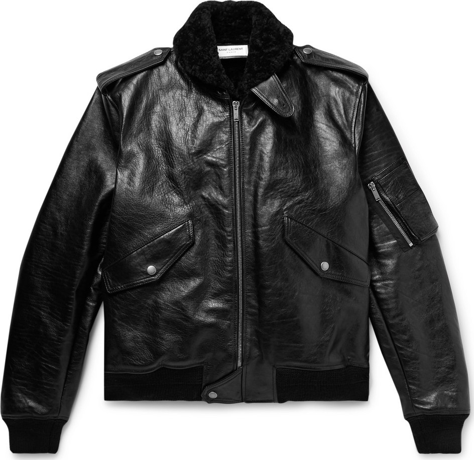 Saint Laurent Shearling-Lined Leather Aviator Jacket