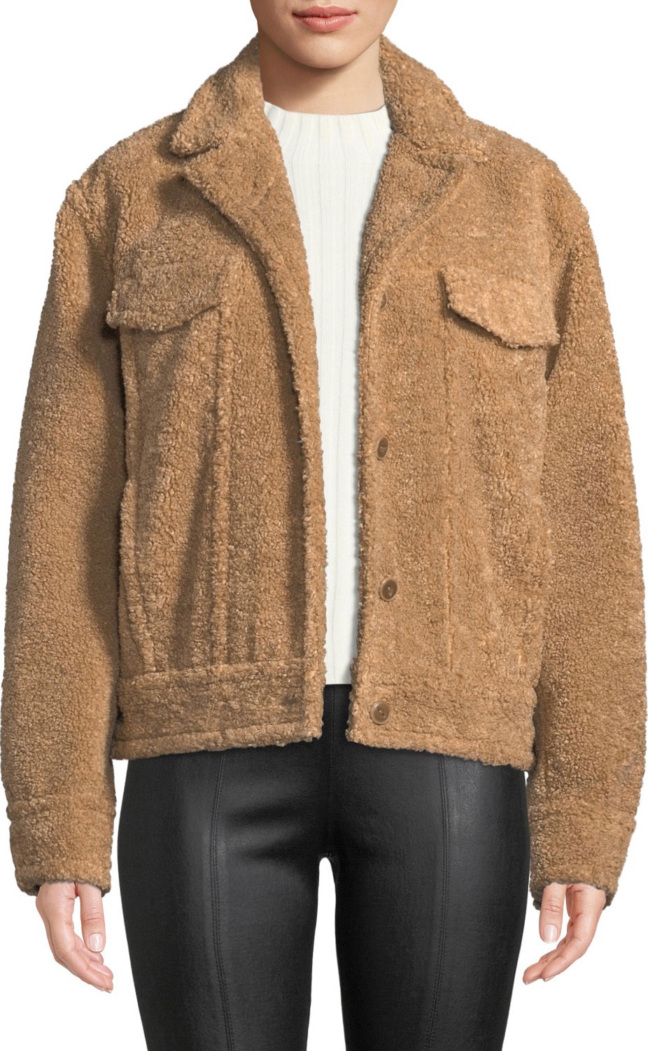 Vince Button-Front Sherpa Trucker Jacket