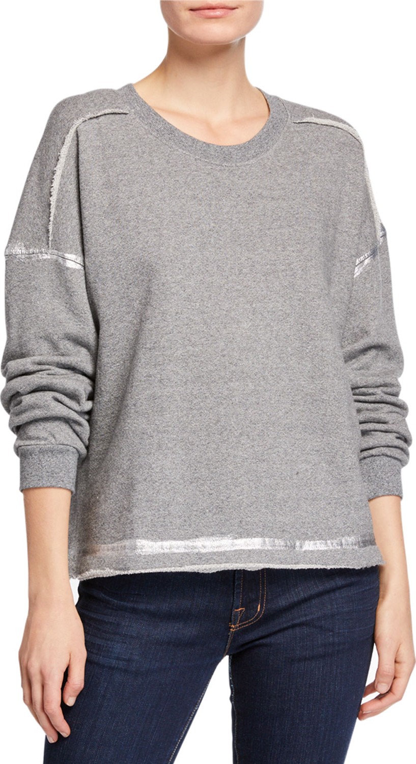 Splendid Metallic-Trim Crewneck Pullover Sweatshirt