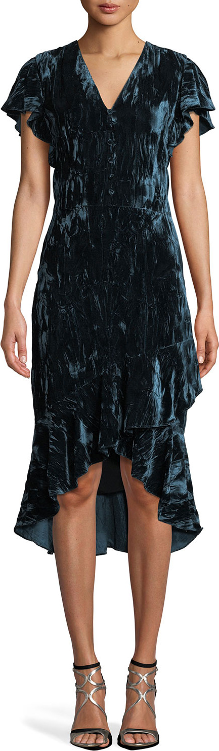 Shoshanna Barnet V-Neck Crushed Velvet Dress