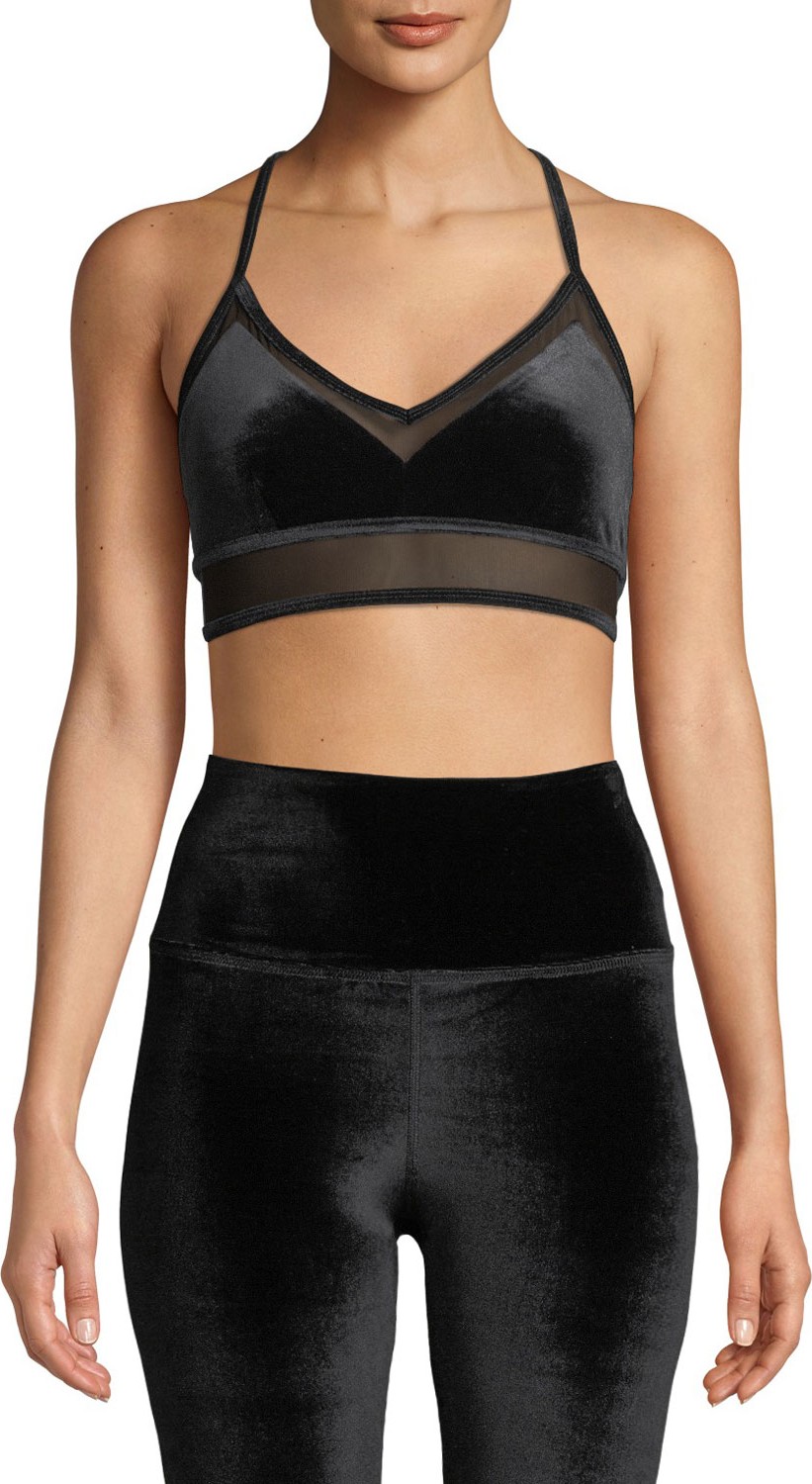 Alo Yoga Luxe Velour Sports Bra with Mesh Panels