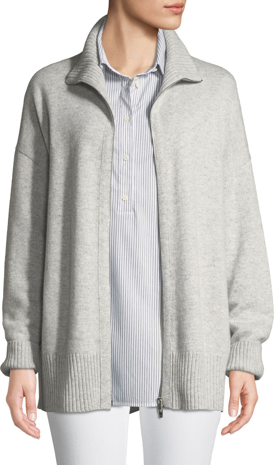 Lafayette 148 New York Zip-Front Relaxed Cashmere Cardigan Jacket