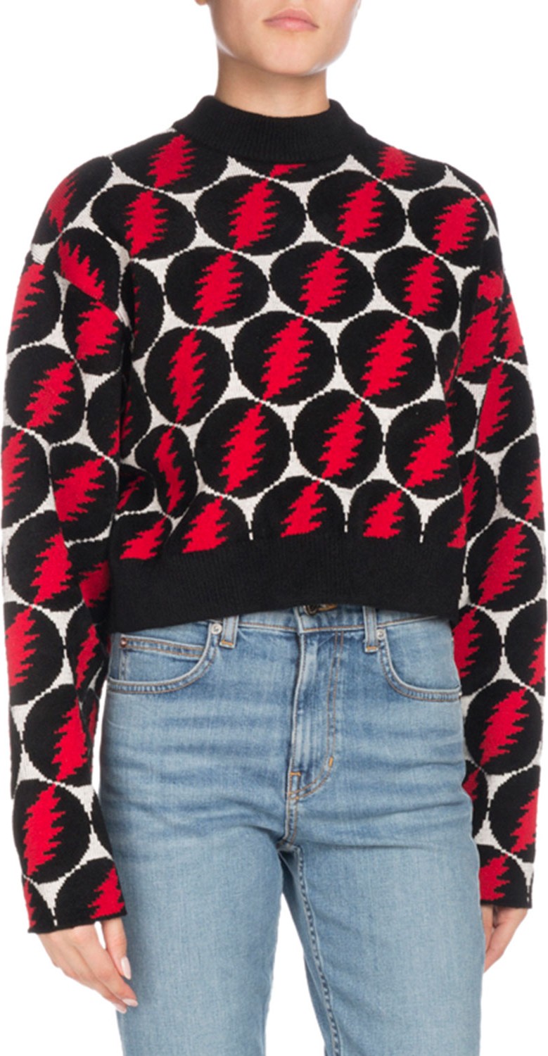 Proenza Schouler Crewneck Long-Sleeve Lightning-Bolt Pullover Sweater