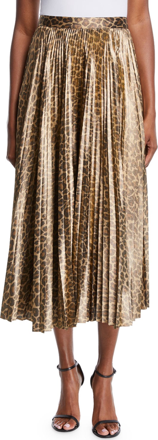 A.L.C. Bobby Leopard-Print Pleated Midi Skirt