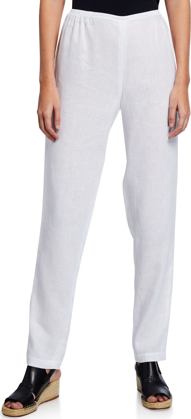 Caroline Rose Tissue Linen Slim-Leg Pants