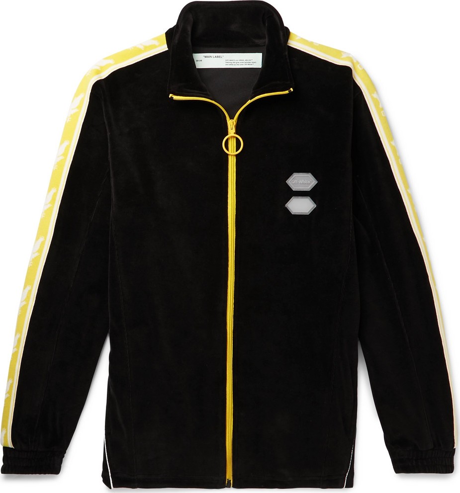 Off White Logo-Intarsia Cotton-Blend Velour Track Jacket