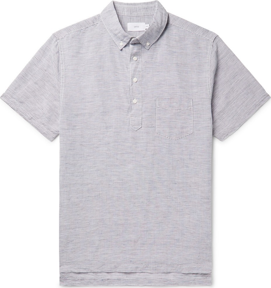 Onia Button-Down Collar Striped Linen and Tencel-Blend Shirt