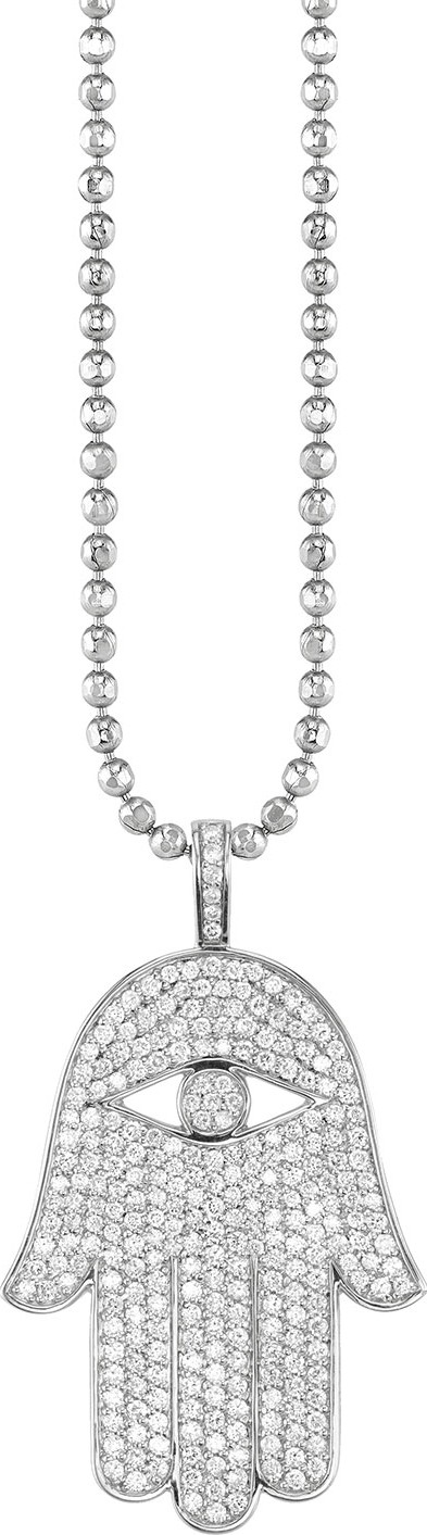 Sydney Evan 14k White Gold Extra-Large Hamsa Diamond Charm Necklace