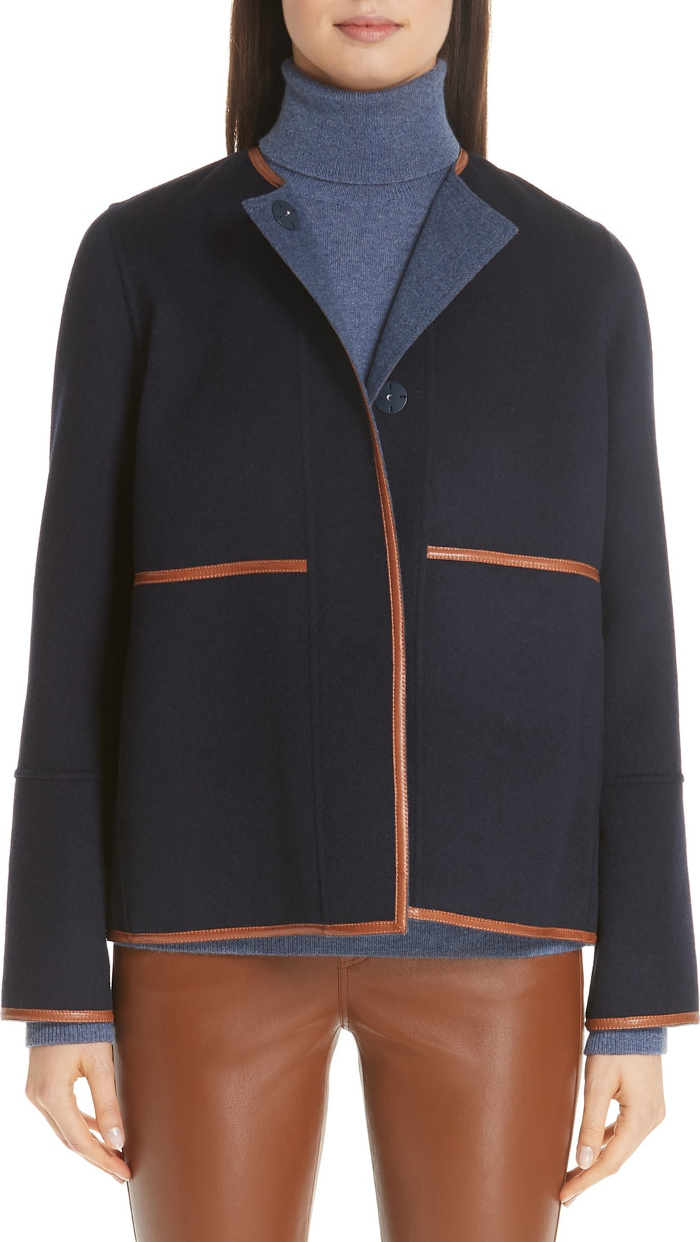 Lafayette 148 New York Rayen Leather Trim Reversible Jacket