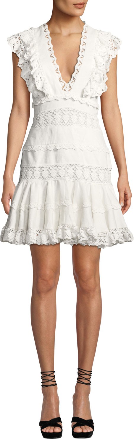 Zimmermann Wayfarer Paneled Lace Flutter Short Dress