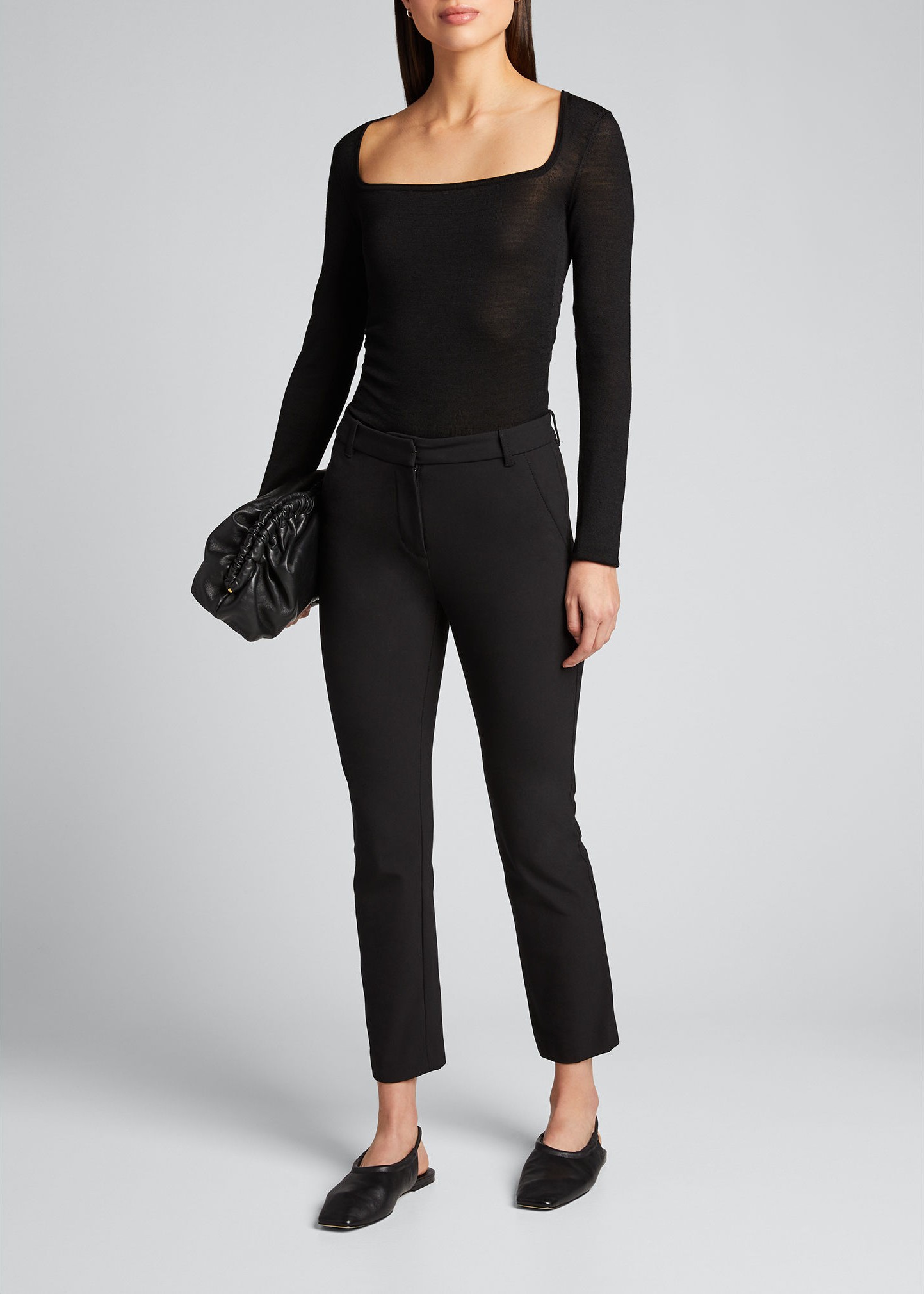 Theory Shirred Square-Neck Pullover