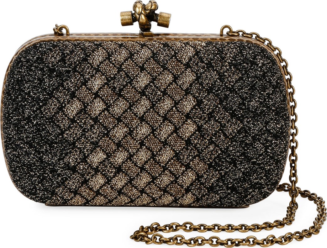 Bottega Veneta Knitted Chain Knot Metallic Clutch Bag