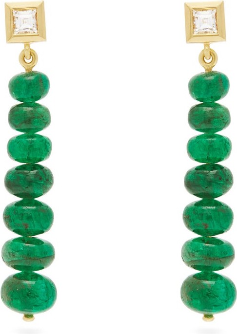 Azlee Emerald & 18kt gold drop earrings