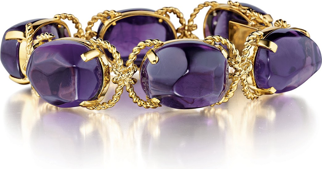 Verdura 18K Yellow Gold Rope & Amethyst Pebble Bracelet