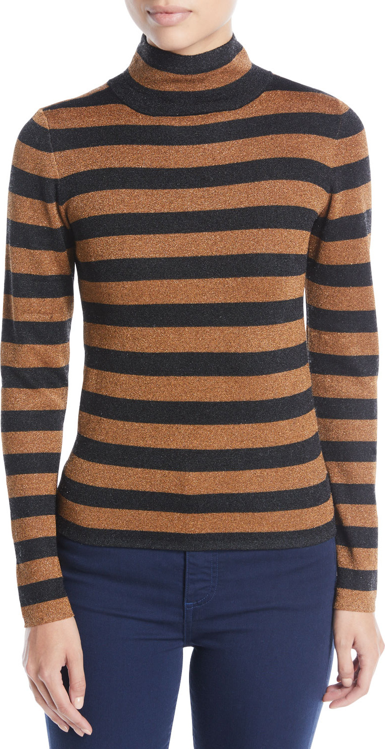 Alice + Olivia Roberta Metallic Long-Sleeve Turtleneck Pullover