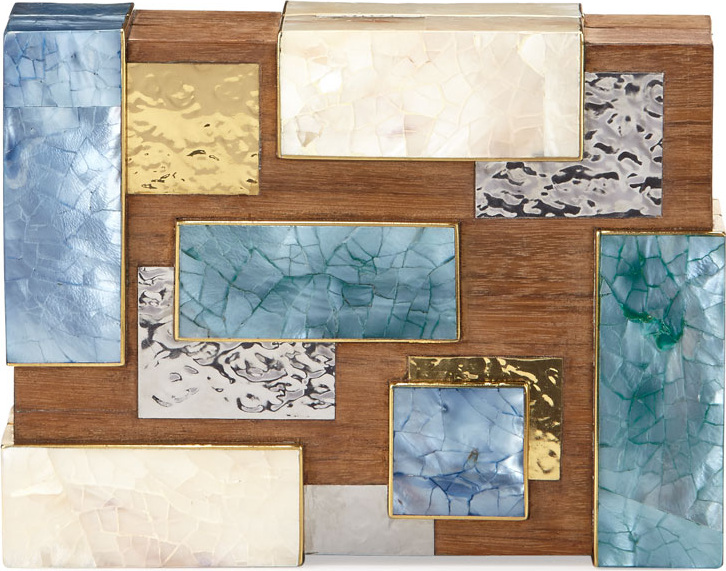 Rafe Ramya Cubist Minaudiere, Wood Multi