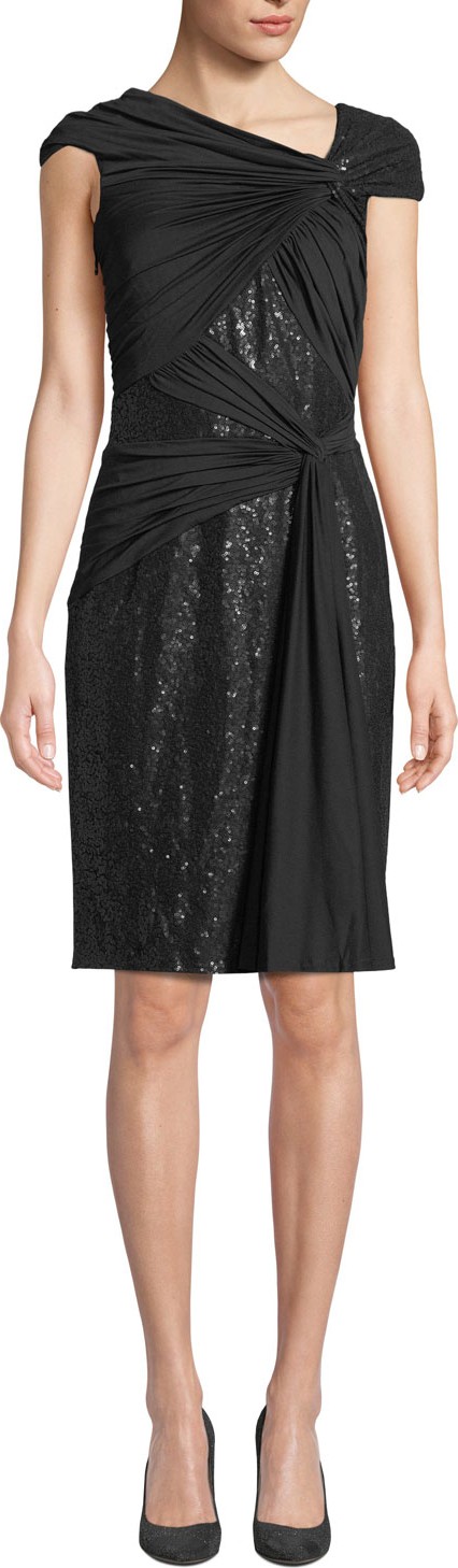 Tadashi Shoji Asymmetric Pintuck & Lace Dress