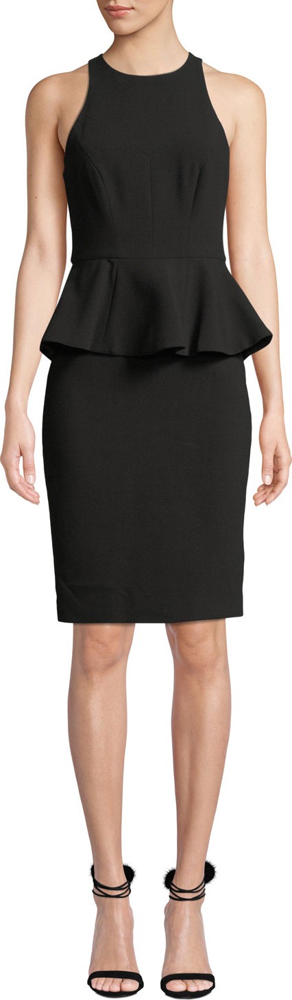 HALSTON HERITAGE Sleeveless High-Neck Fitted Peplum Cocktail Dress