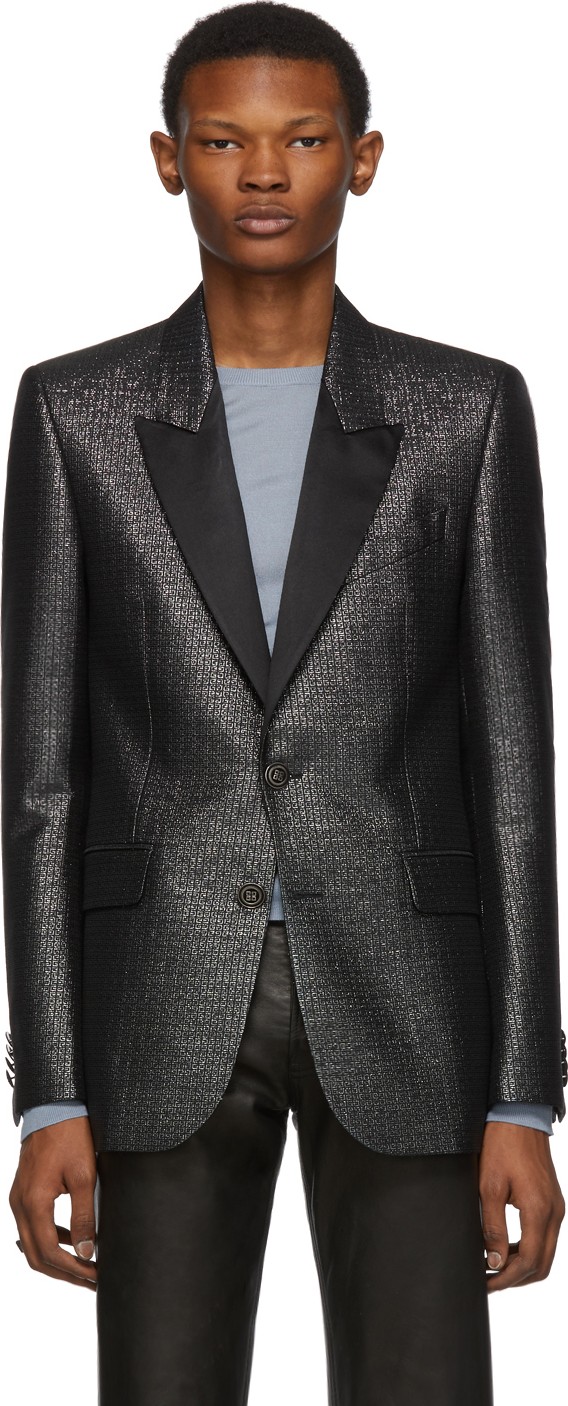 Givenchy Black & Silver Logo Pattern Evening Jacket