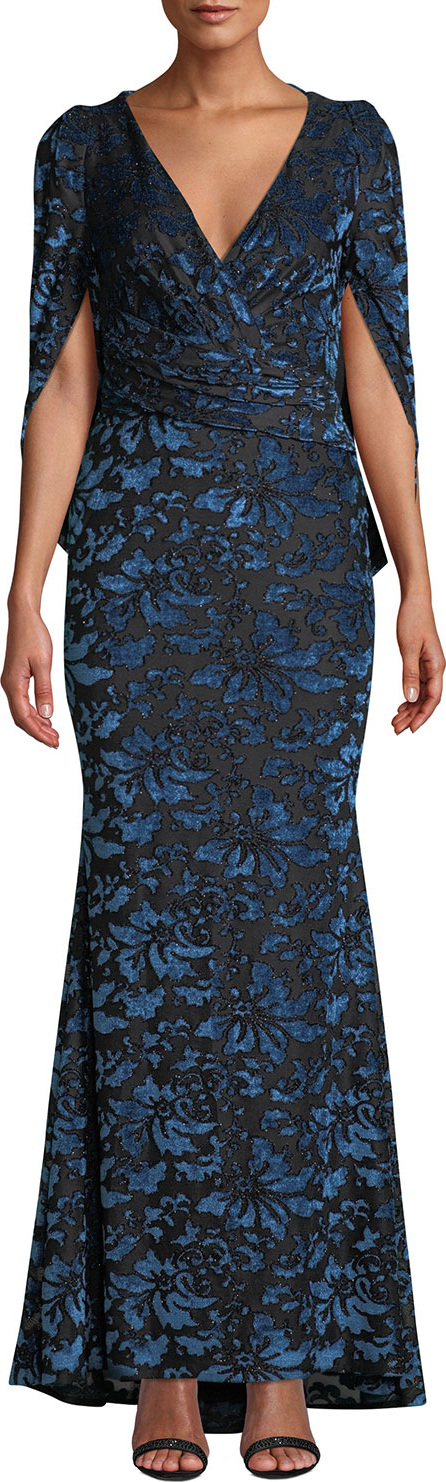 Talbot Runhof Floral-Burnout Velvet Evening Gown
