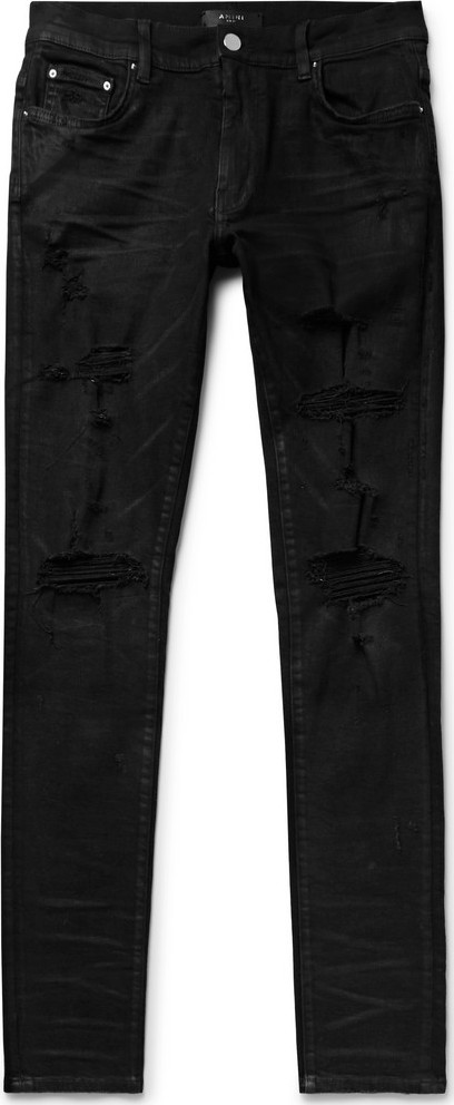 Amiri Thrasher Plus Skinny-Fit Distressed Stretch-Denim Jeans
