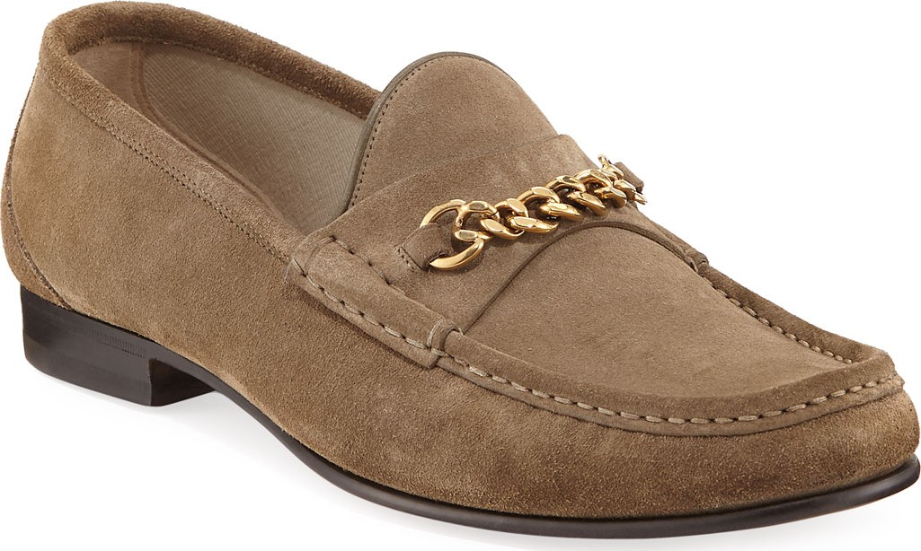 TOM FORD Suede Chain-Link Loafer, Tan