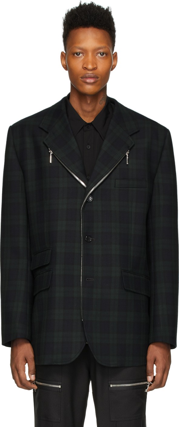 We11done Green & Navy Wool Zipper Blazer