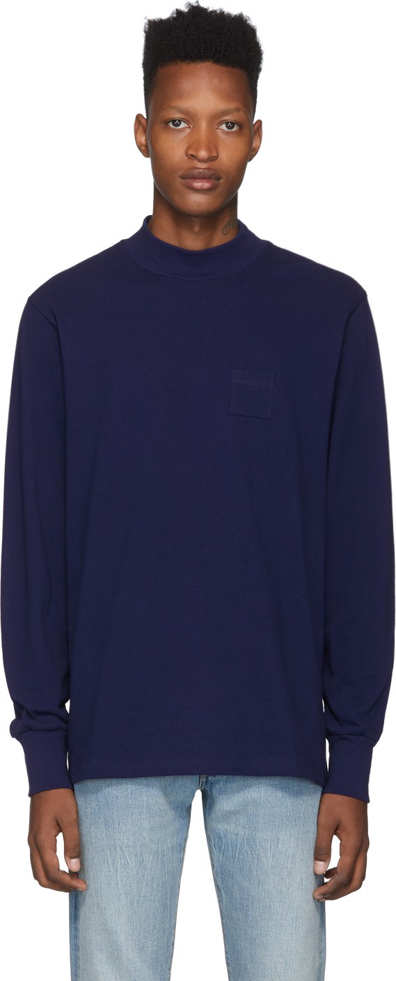 Aimé Leon Dore Navy Mock Neck Dimebag Long Sleeve T-Shirt