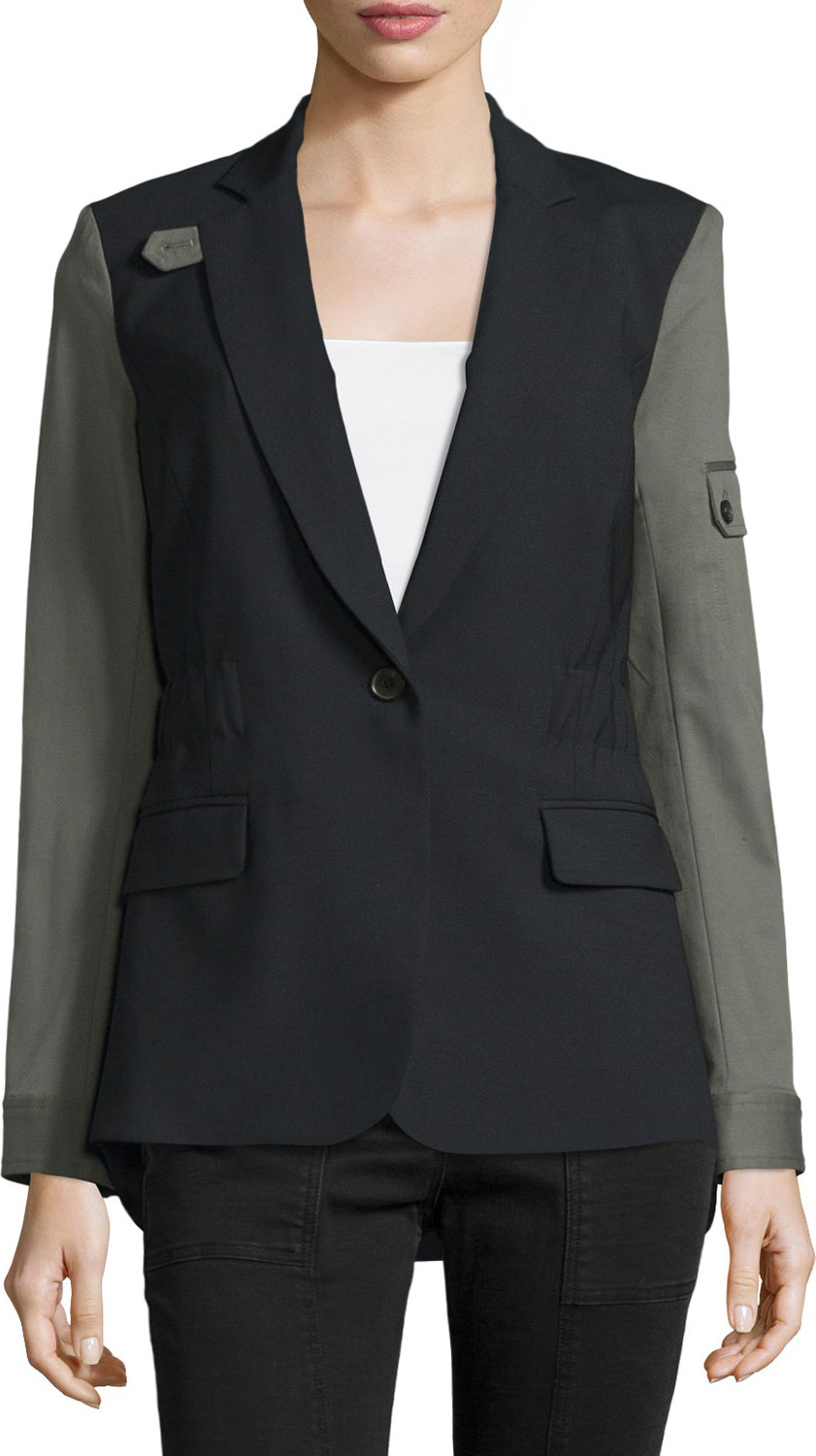 Veronica Beard Colorblock Wool-Blend Jacket, Black/Army