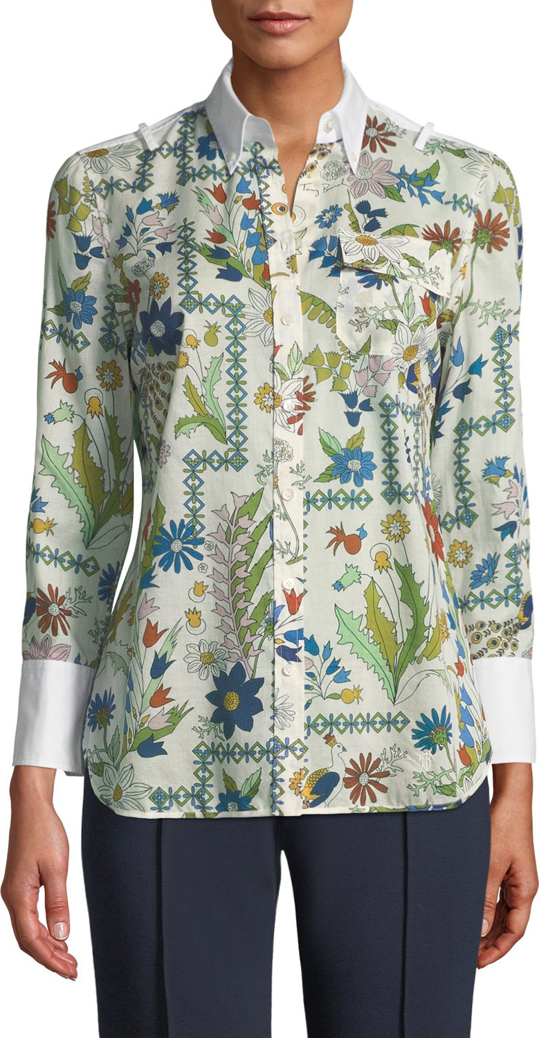Tory Burch Brigette Meadow-Floral Blouse