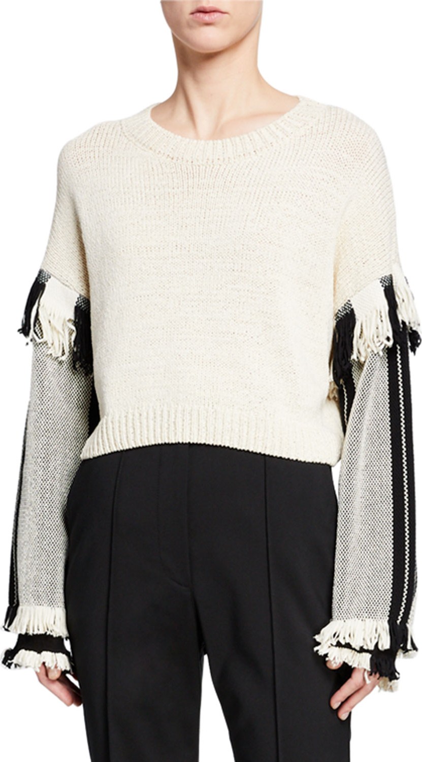 3.1 Phillip Lim Long-Sleeve Cropped Fringe Pullover