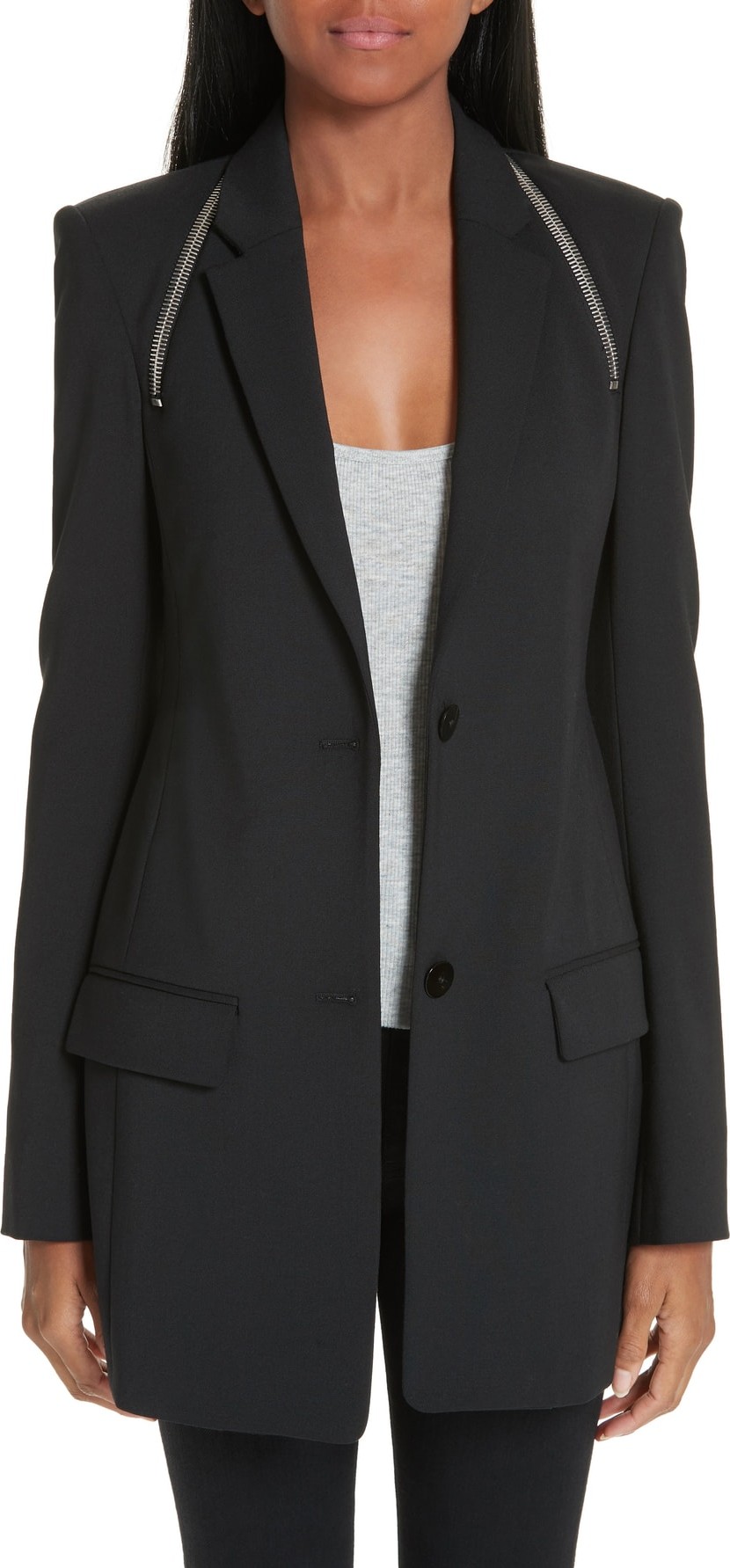 Alexander Wang Zip Shoulder Stretch Wool Blend Blazer