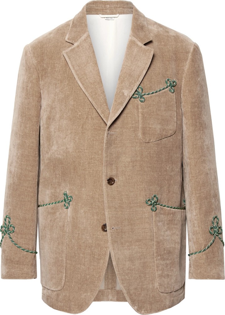 Gucci Beige Passementerie-Trimmed Embroidered Cotton and Linen-Blend Velvet Blazer