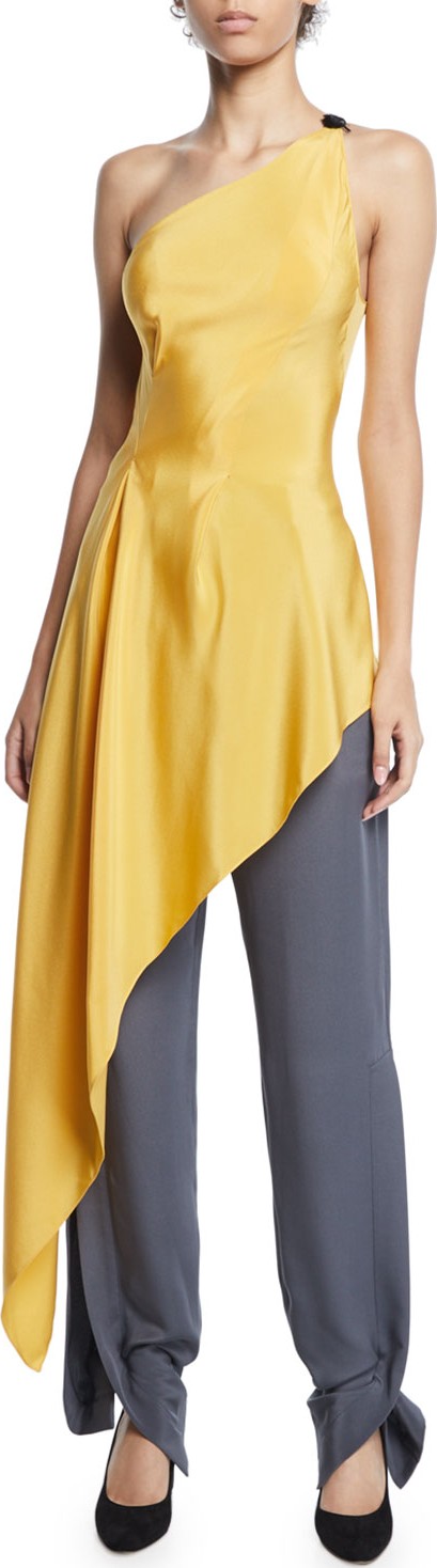 Roland Mouret Roxby One-Shoulder Long Draped Tunic