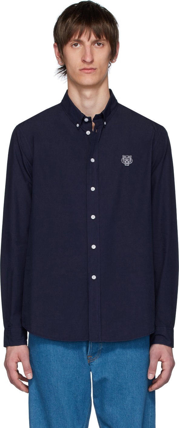 KENZO Navy Poplin Tiger Crest Shirt