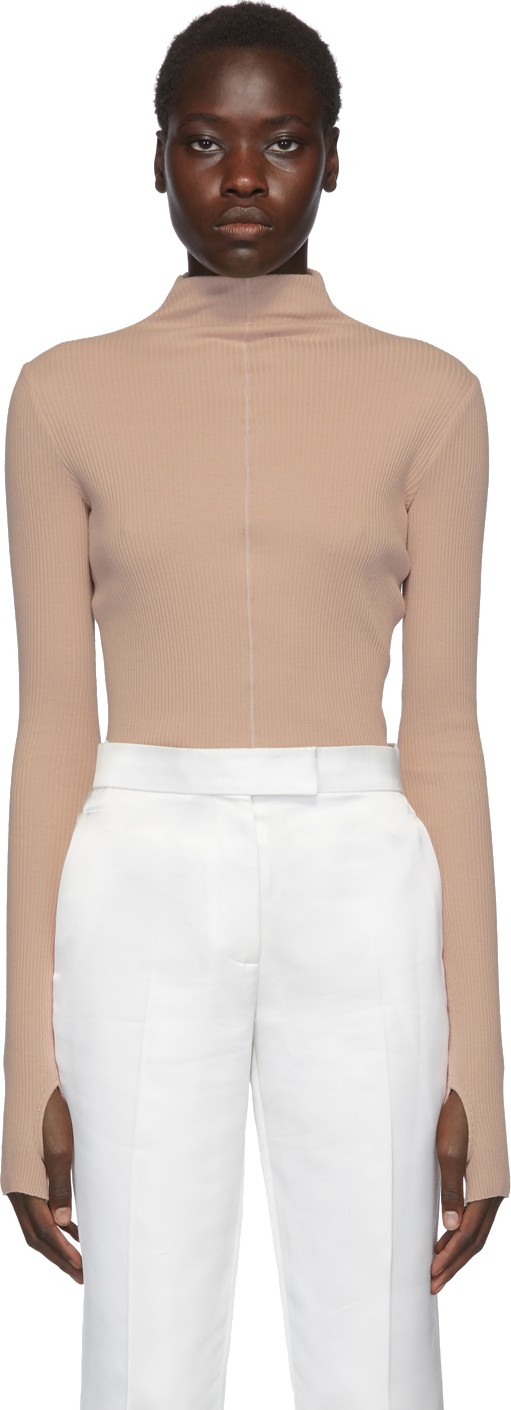 Helmut Lang Beige High Neck Rib Turtleneck