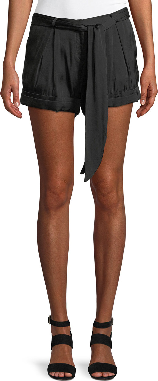 HALSTON HERITAGE Solid Satin Tie-Waist Shorts