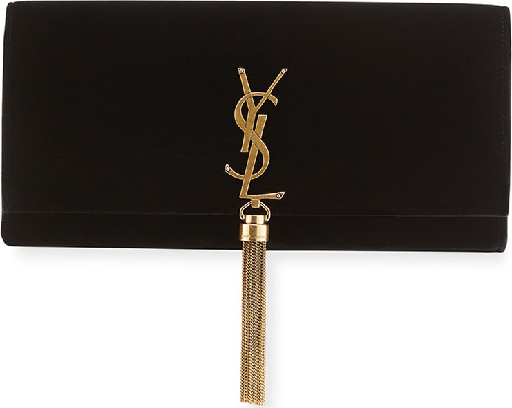 Saint Laurent Kate Monogram YSL Velvet Clutch Bag