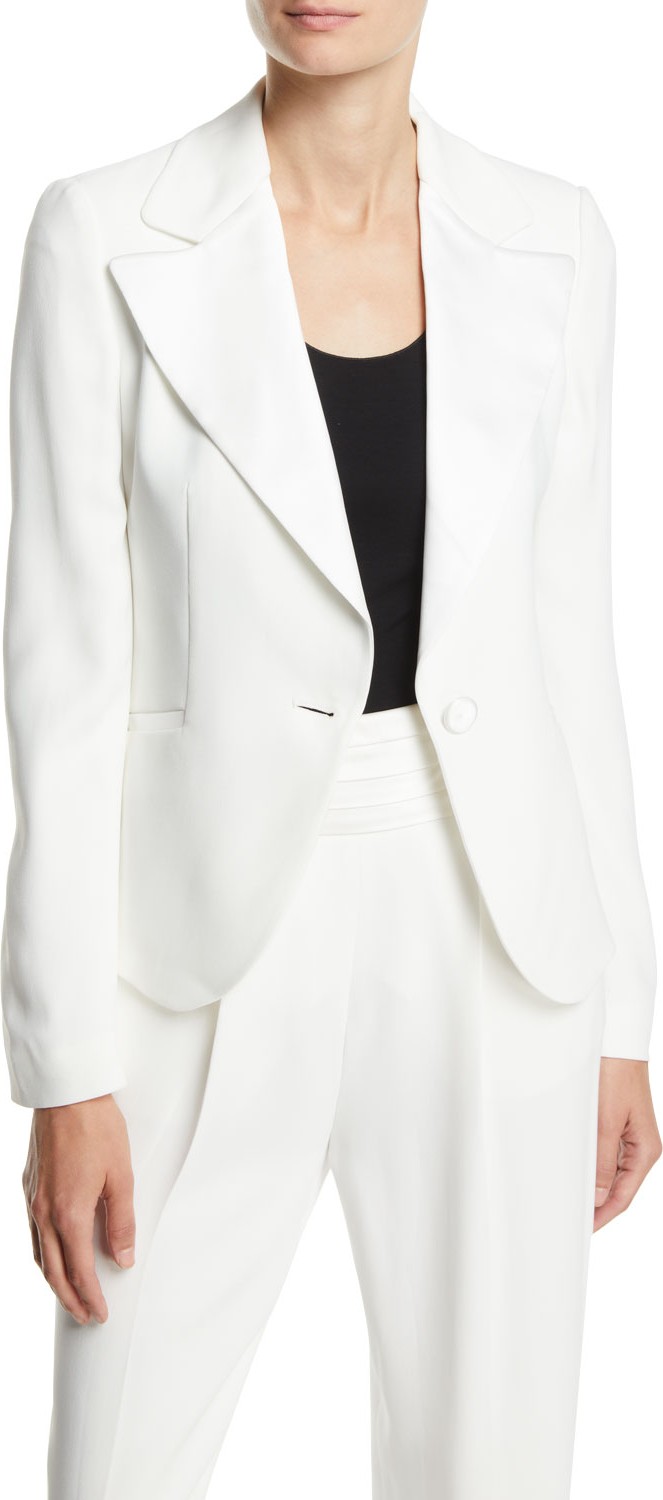 Emporio Armani Exaggerated Satin Lapel One-Button Cady Jacket