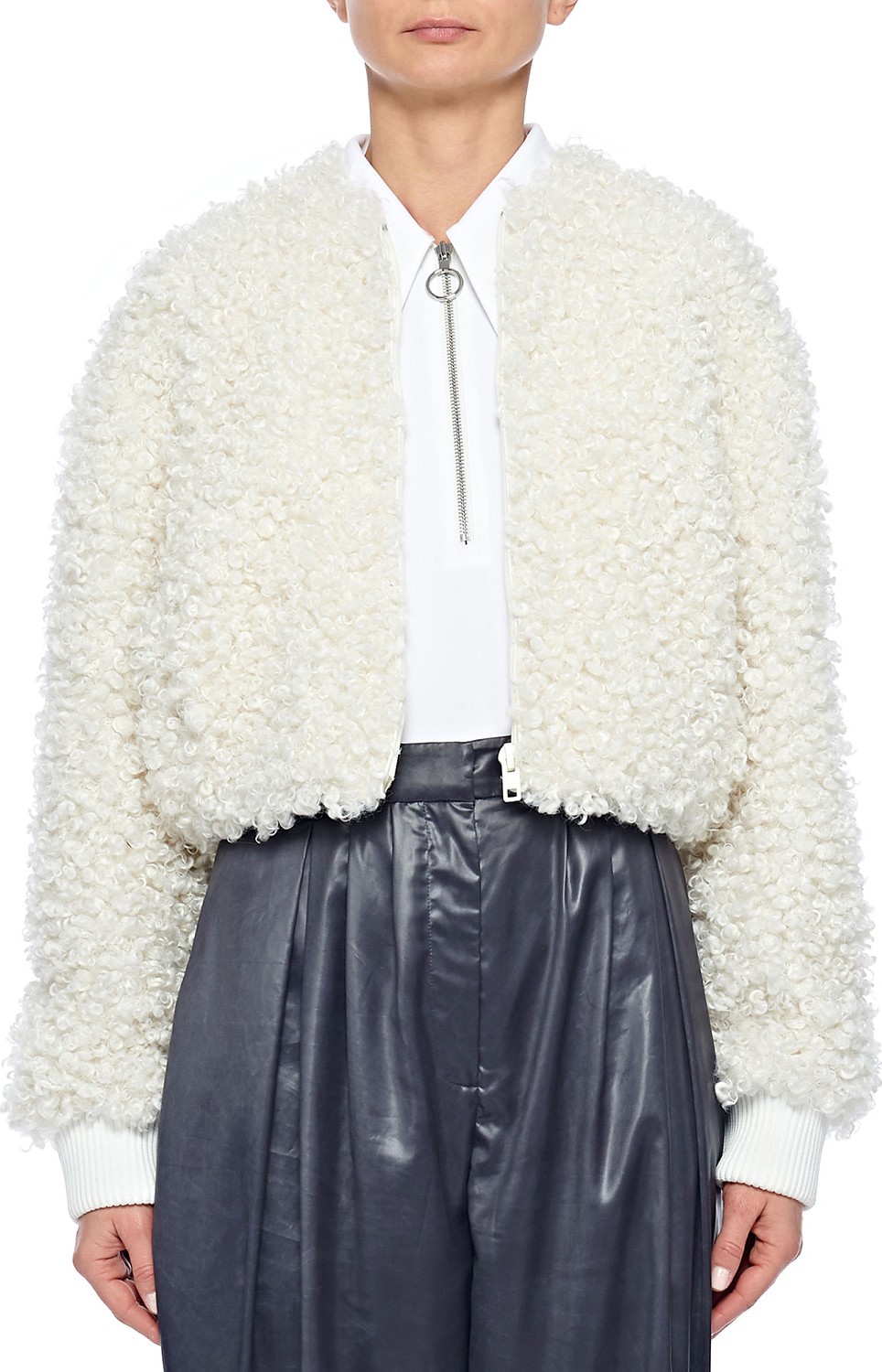 Tibi Cropped Faux-Fur Bomber Jacket