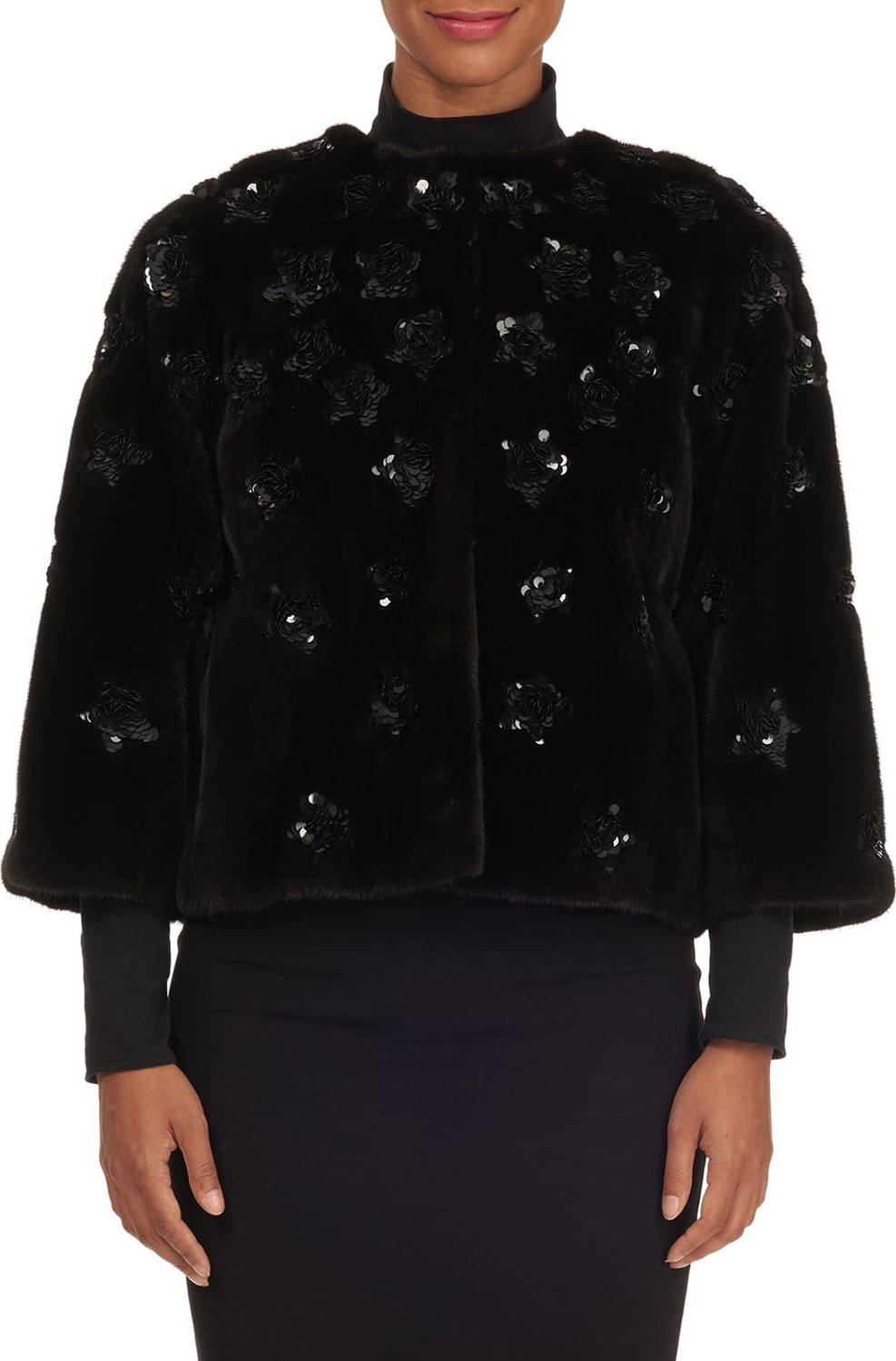 Oscar De La Renta Sequined Mink-Fur Jacket