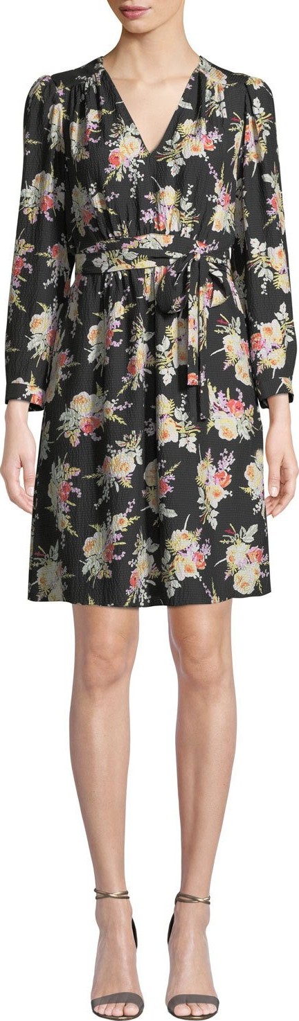 Rebecca Taylor Long-Sleeve Bouquet Silk Short Dress