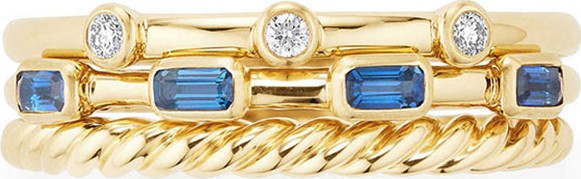 David Yurman Novella 18k Three-Row Ring w/ Sapphires & Diamonds, Size 5