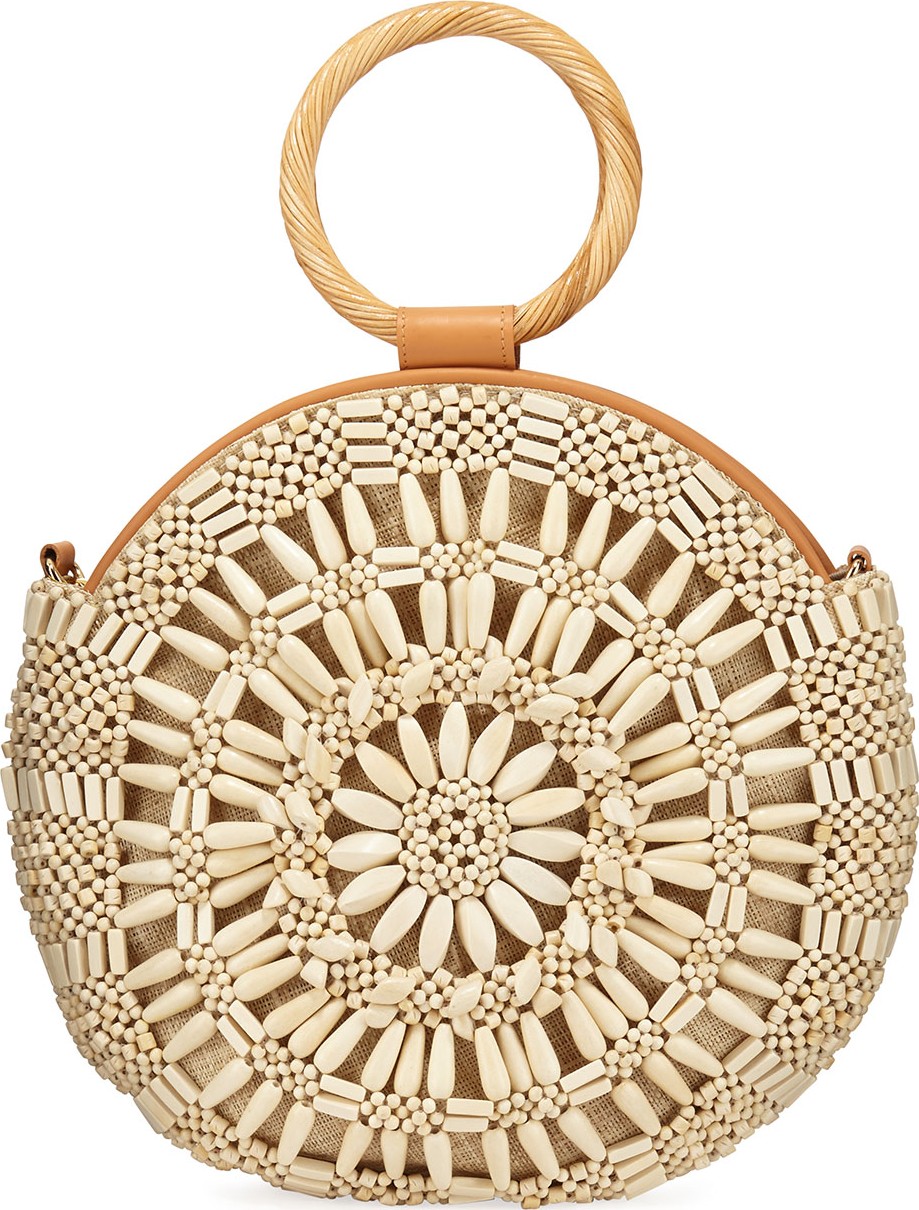 Aranaz Shell Sunburst Round Top-Handle Bag  Cream