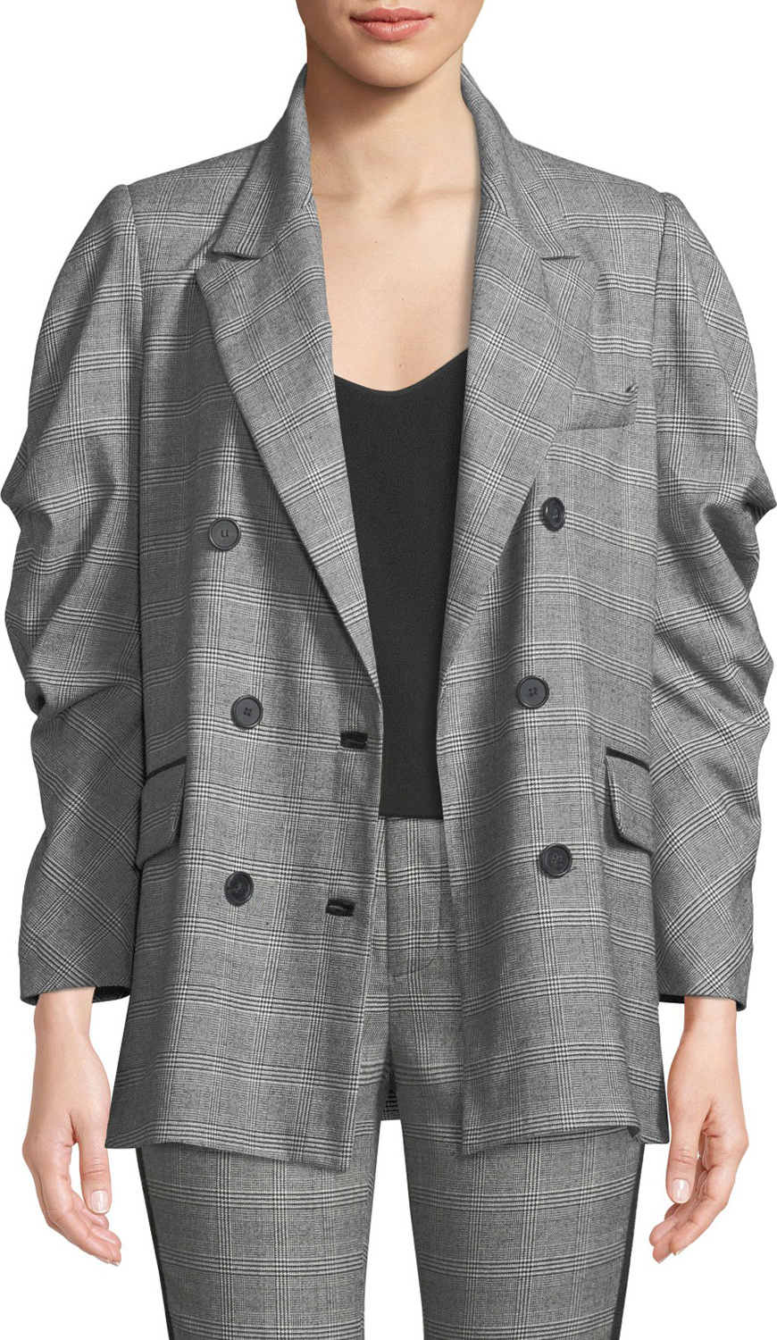 Joie Tomika Boxy Double-Breasted Plaid Jacket