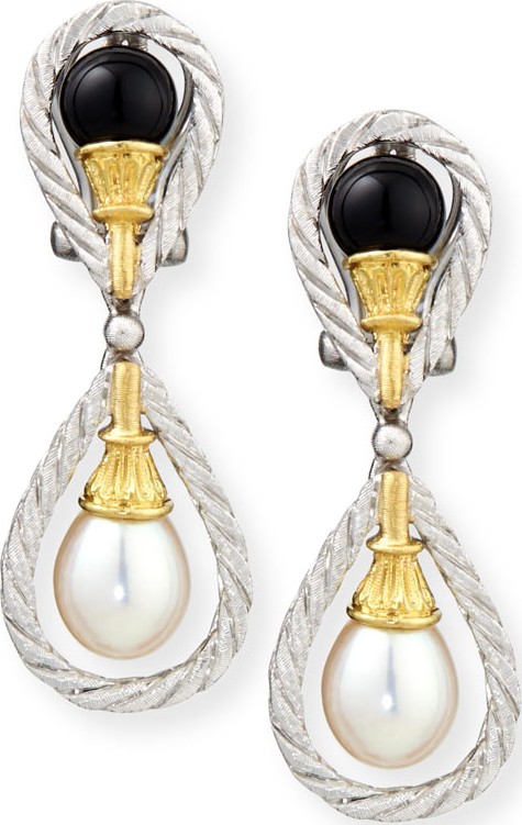 Buccellati 18k Gold Drop Earrings with Onyx and Pearls