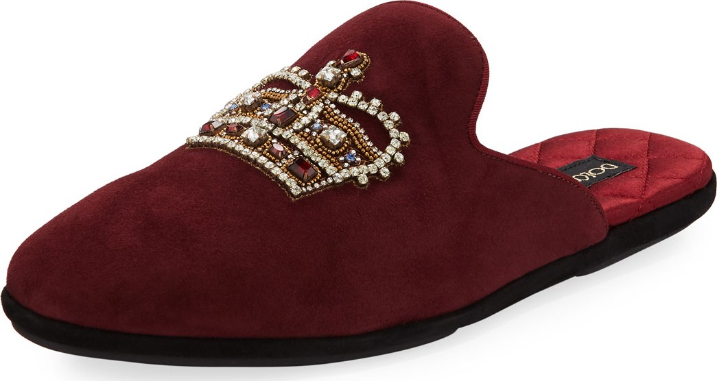 Dolce & Gabbana Men's Da Camera Embellished Suede Slippers